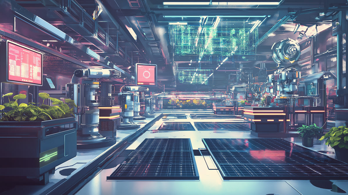 Visualisierung einer modernen Produktionsumgebung mit digitalen Technologien